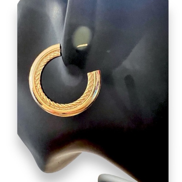 Vintage Gold post hoops with high shine and braided texture statement earrings - Picture 5 of 10